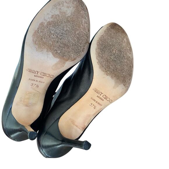Jimmy Choo Black Leather Cut Out High Heel Sandals size 37 1/2 size 7.5 - Picture 11 of 12